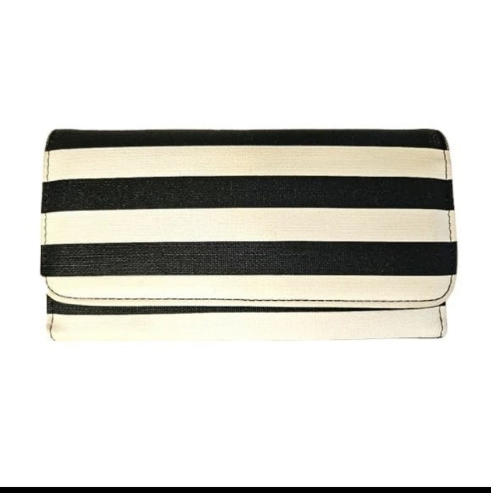 Kut from the cloth black and white striped tri fold wallet